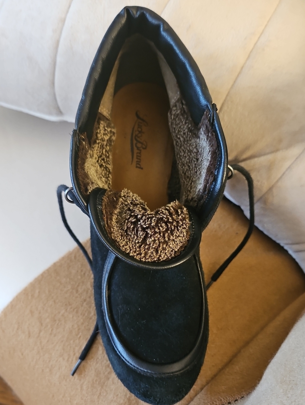 LUCKY BRAND "Cendara" Black Suede/Fur Platform Ankle Booties 9M EUC/Vintage - Picture 6 of 13